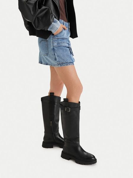 G-Star Raw Kozaki EO-GLCIA-8190C Czarny. Czarne kozaki G-Star, bez wzorów, ze skóry, bez obcasa, na płaskiej podeszwie, bez zapięcia. Za 699,99 zł.