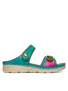 Laura Vita Klapki Dorry 13 Turkusowy. Niebieskie klapki LAURA VITA, bez wzorów, ze skóry, bez obcasa. Za 389,99 zł.