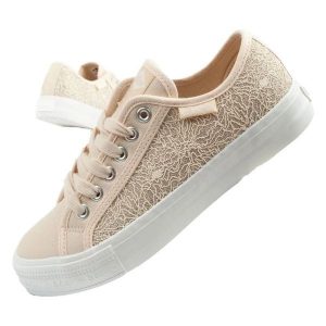 Buty Lee Cooper LCW-25-31-3420L beżowy. Brązowe trampki bez wzorów, z gumy, bez zapięcia. Za 192,08 zł.