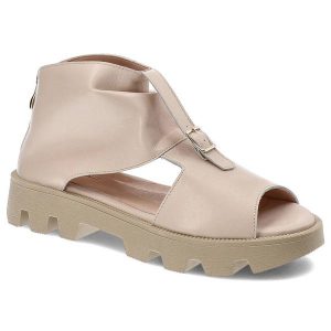 Beżowe Sandały Lamanti Modne Skórzane Buty. Brązowe botki Lamanti, ze skóry, bez obcasa, na platformie, bez zapięcia. Za 289,00 zł.
