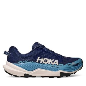 Buty do biegania Hoka. Niebieskie buty sportowe Hoka, bez wzorów, bez zapięcia, do biegania. Za 429,99 zł.