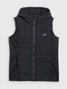 4F Bezrękawnik z wypełnieniem syntetycznym damski - czarny M. Czarne kamizelki 4f, m, bez wzorów, z materiału, bez kołnierzyka, bez ramiączek, bez kaptura. Za 249,99 zł.