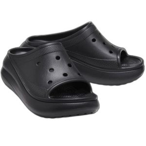 Klapki Crocs Crush Slide 208731-001 czarne. Czarne klapki bez wzorów, z materiału, bez obcasa. Za 345,55 zł.