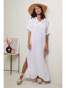 Le Monde du Lin Lniana sukienka w kolorze białym rozmiar: 36/38. Białe sukienki Le Monde du Lin, bez wzorów, ze lnu, bez kołnierzyka, bez ramiączek, maxi. Za 152,99 zł.