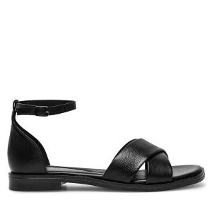 Sandały Lasocki. Czarne sandały Lasocki, bez wzorów, bez obcasa, na płaskiej podeszwie, bez zapięcia. Za 159,99 zł.