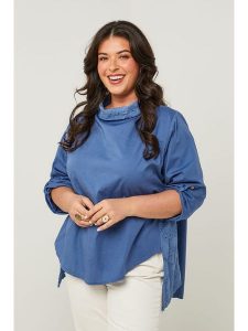 Curvy Lady Bluzka w kolorze niebieskim rozmiar: 40/42. Niebieskie bluzki Curvy Lady, bez wzorów, klasyczne, bez kołnierzyka, bez ramiączek. Za 105,38 zł.