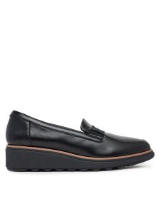 Clarks Półbuty Sharon Pace 26184342 Czarny. Czarne półbuty Clarks, bez wzorów, ze skóry, bez obcasa, na koturnie, bez zapięcia. Za 279,99 zł.