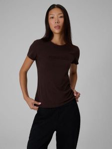 4F T-shirt slim z nadrukiem damski - brązowy XS. Brązowe t-shirty 4f, m, bez wzorów, z bawełny, bez kołnierzyka, bez ramiączek. Za 59,99 zł.