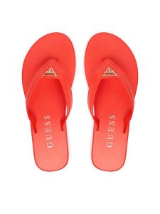 Guess Japonki FLJCNY ELE24 Czerwony. Czerwone klapki Guess, z aplikacjami, ze skóry, bez obcasa. Za 289,99 zł.