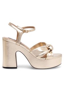 Nine West Sandały WFA2634-1 Złoty. Żółte sandały Nine West, bez wzorów, z syntetyku, bez obcasa, na słupku, bez zapięcia. Za 149,99 zł.