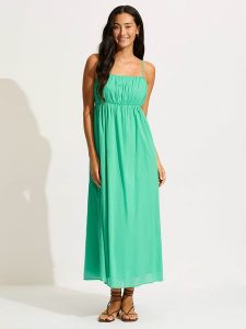 Seafolly Sukienka w kolorze zielonym rozmiar: XL. Zielone sukienki Seafolly, xl, bez wzorów, z bawełny, bez kołnierzyka, bez ramiączek, maxi. Za 226,45 zł.
