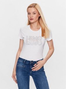 Liu Jo T-Shirt WF3085 J6308 Biały Regular Fit. Białe t-shirty Liu Jo, xl, bez wzorów, z bawełny, bez kołnierzyka, bez ramiączek. Za 219,99 zł.