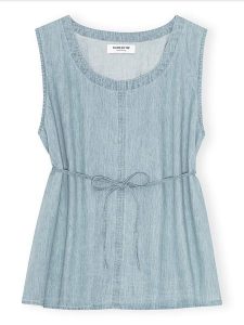 CARE BY ME Top "Joy" w kolorze błękitnym rozmiar: S. Niebieskie topy CARE BY ME, s, bez wzorów, z bawełny, bez kołnierzyka, bez ramiączek. Za 199,45 zł.