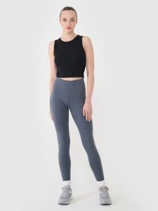 4F Legginsy dzianinowe damskie - szare L. Szare legginsy 4f, bez wzorów, z bawełny, z podwyższonym stanem. Za 79,99 zł.