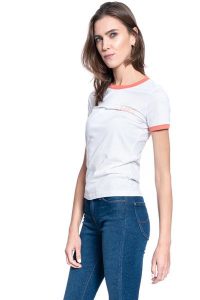 DAMSKI T-SHIRT LEE RINGER TEE SLIM FIT BRIGHT WHITE L40PEPLJ 112108662. Białe t-shirty Lee, l, bez wzorów, bez kołnierzyka, bez ramiączek. Za 69,99 zł.