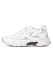 Gabor Skórzane sneakersy w kolorze srebrno-białym rozmiar: 36. Białe trampki Gabor, bez wzorów, ze skóry, bez zapięcia. Za 196,24 zł.