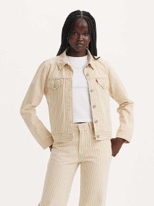 Levi's Kurtka dżinsowa w kolorze beżowo-białym rozmiar: S. Brązowe kurtki Levi's®, s, z aplikacjami, z bawełny, bez kaptura. Za 193,24 zł.