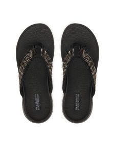 Skechers Japonki 140184/BBK Czarny. Czarne klapki Skechers, bez wzorów, z materiału, bez obcasa. Za 199,99 zł.