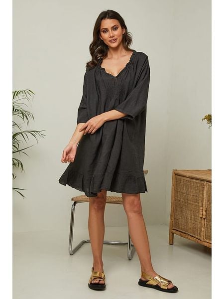 La Compagnie Du Lin Lniana sukienka "Jasmine" w kolorze czarnym rozmiar: S. Czarne sukienki La Compagnie Du Lin, s, bez wzorów, ze lnu, bez kołnierzyka, bez ramiączek, mini. Za 178,79 zł.