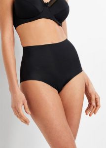Figi panty shape, średni stopień modelowania sylwetki (3 pary). Czarne figi bonprix, bez wzorów. Za 112,99 zł.