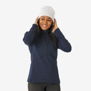 Koszulka termoaktywna narciarska damska Quechua BL 500 1/2 Zip. Niebieskie koszule nocne WED'ZE, bez wzorów, z elastanu, bez ramiączek. Za 79,99 zł.