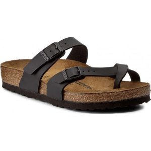 Birkenstock Japonki "Mayari" w kolorze czarnym rozmiar: 40. Czarne klapki Birkenstock, bez wzorów, z otwartym noskiem, bez obcasa. Za 379,44 zł.
