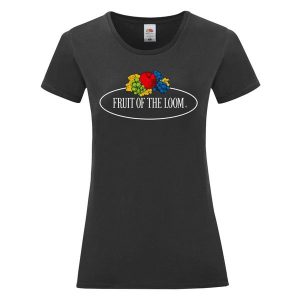 Damska Koszulka Z Logo W Stylu Vintage. Czarne bluzki FRUIT OF THE LOOM, xs, bez wzorów, sportowe, bez kołnierzyka, bez ramiączek. Za 48,99 zł.