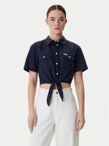 Guess Jeans Koszula W6GHA3 WO331 Granatowy Regular Fit. Niebieskie koszule Guess Jeans, xl, z aplikacjami, z bawełny, bez kołnierzyka, bez ramiączek. Za 379,99 zł.