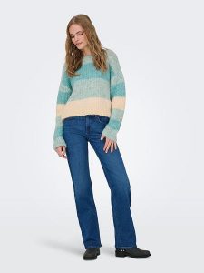 JDY Sweter "Veronica" w kolorze kremowo-turkusowym rozmiar: S. Brązowe swetry oversize JDY, s, bez wzorów, ze splotem, bez ramiączek. Za 88,64 zł.