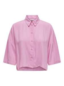 ONLY Koszulka w kolorze jasnoróżowym rozmiar: XL. Różowe bluzki ONLY, xl, bez wzorów, bez kołnierzyka, bez ramiączek. Za 57,06 zł.