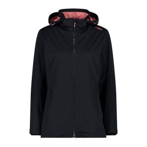 Damska kurtka turystyczna z kapturem CMP. Czarne kurtki CMP, bez wzorów, z softshellu, z kapturem. Za 389,00 zł.