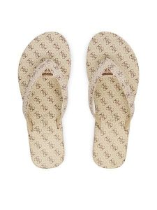 Guess Japonki FLJCNY FAL24 Kremowy. Brązowe klapki Guess, z aplikacjami, ze skóry, bez obcasa. Za 245,99 zł.