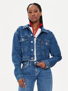 Tommy Jeans Kurtka jeansowa Claire DW0DW18207 Niebieski Regular Fit. Niebieskie kurtki Tommy Jeans, xl, bez wzorów, z bawełny, bez kaptura. Za 419,99 zł.