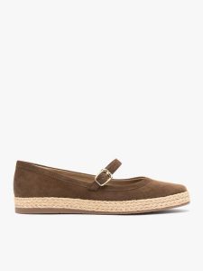 Brązowe welurowe espadryle z paskiem. Brązowe espadryle Ryłko, bez wzorów, z gumy, bez obcasa. Za 379,99 zł.