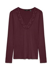 Vero Moda Koszulka w kolorze bordowym rozmiar: XL. Czerwone bluzki Vero Moda, xl, bez wzorów, z koronki, bez kołnierzyka, bez ramiączek. Za 83,42 zł.