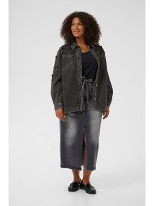 KAFFE curve Kurtka dżinsowa "Jaida" w kolorze antracytowym rozmiar: 48. Czarne kurtki KAFFE curve, bez wzorów, z bawełny, bez kaptura. Za 208,83 zł.