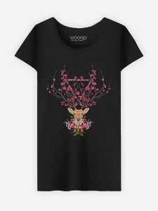 WOOOP Koszulka "Spring Deer" w kolorze czarnym rozmiar: S. Czarne bluzki Wooop, s, bez wzorów, z bawełny, bez kołnierzyka, bez ramiączek. Za 56,99 zł.