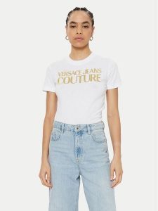Versace Jeans Couture T-Shirt 78HAHT01 Biały Regular Fit. Białe t-shirty Versace Jeans Couture, xs, bez wzorów, z bawełny, bez kołnierzyka, bez ramiączek. Za 269,99 zł.