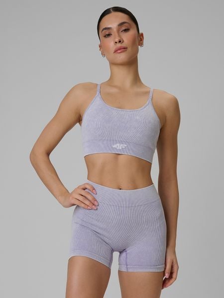 4F Biustonosz treningowy bezszwowy z niskim wsparciem damski - różowy M/L. Fioletowe biustonosze 4f, bez wzorów. Za 119,99 zł.
