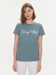 Tommy Hilfiger T-Shirt Signature WW0WW41674 Niebieski Regular Fit. Niebieskie t-shirty TOMMY HILFIGER, xs, bez wzorów, z bawełny, bez kołnierzyka, bez ramiączek. Za 119,99 zł.
