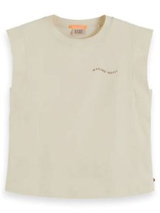 Scotch & Soda Top w kolorze beżowym rozmiar: S. Brązowe topy Scotch & Soda, s, bez wzorów, z bawełny, bez kołnierzyka, bez ramiączek. Za 87,81 zł.