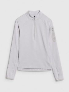 4F Bluza trekkingowa regular szybkoschnąca damska - szara M. Szare bluzy 4f, l, bez wzorów, z elastanu, bez kaptura. W wyprzedaży za 139,99 zł.