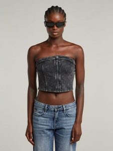 G-Star Top dżinsowy w kolorze antracytowym rozmiar: XS. Czarne topy G-Star, xs, bez wzorów, z bawełny, retro, bez kołnierzyka, bez ramiączek. Za 145,95 zł.