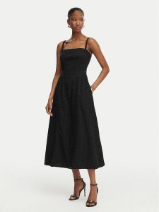 Guess Sukienka letnia W6GK44 W1884 Czarny Regular Fit. Czarne sukienki Guess, na lato, m, z aplikacjami, z bawełny, bez kołnierzyka, bez ramiączek. Za 694,99 zł.