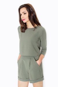 Oliwkowy Stylowy i Modny Kombinezon na Lato. Zielone kombinezony Figl, na lato, xl, bez wzorów, z elastanu, eleganckie, bez kołnierzyka, bez ramiączek. Za 259,00 zł.