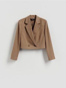 Marynarka z wiskozą - brązowy. Brązowe marynarki i żakiety Reserved, l, bez wzorów, z tkaniny. Za 199,99 zł.