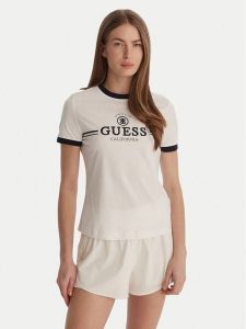 Guess T-Shirt V6GI08 K2975 Biały Regular Fit. Białe t-shirty Guess, xl, z aplikacjami, z bawełny, bez kołnierzyka, bez ramiączek. Za 189,99 zł.