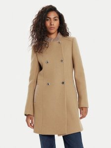 Morgan Płaszcz wełniany 242-GSUZI Brązowy Slim Fit. Brązowe płaszcze Morgan, na zimę, bez wzorów, z syntetyku, bez kaptura. Za 679,99 zł.