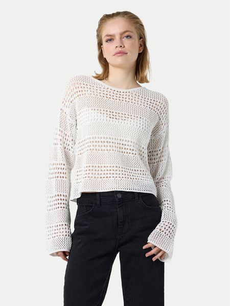 Noisy May Sweter Laika 27029389 Biały Regular Fit. Białe swetry klasyczne Noisy may, m, z bawełny, bez kołnierzyka. Za 89,99 zł.