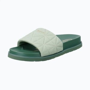 Klapki damskie GANT Mardale. Zielone klapki GANT, z aplikacjami, z materiału, bez obcasa. Za 179,99 zł.